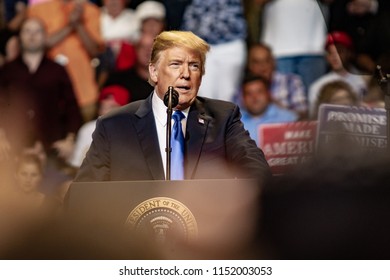 WILKES-BARRE, PA - AUGUST 2, 2018: President Donald J. Trump Delivers A Speech During The 