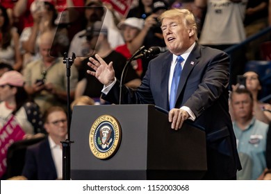 WILKES-BARRE, PA - AUGUST 2, 2018: President Donald J. Trump Delivers A Speech During The 