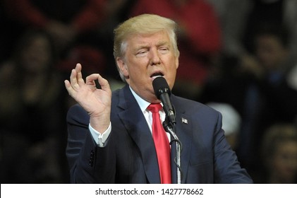 WILKES-BARRE, PENNSYLVANIA/USA – OCTOBER 10, 2016: Republican Presidential nominee Donald Trump appears during a rally Oct. 10, 2016, at Mohegan Sun Arena in Wilkes-Barre, Pennsylvania. 