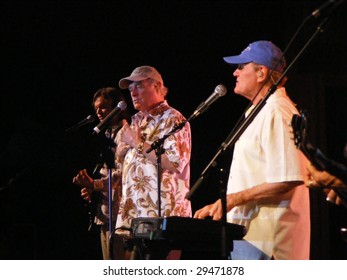 WILKESBORO, NC - AUG 14: Bruce Johnston, Mike Love And Scott Totten Of The Beach Boys Band Perform Onstage At Doc Watson Theatre In Wilkesboro, NC  August 14, 2008.