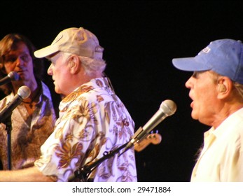 WILKESBORO, NC - AUG 14: Bruce Johnston, Mike Love And Scott Totten Of The Beach Boys Band Perform Onstage At Doc Watson Theatre In Wilkesboro, NC  August 14, 2008.