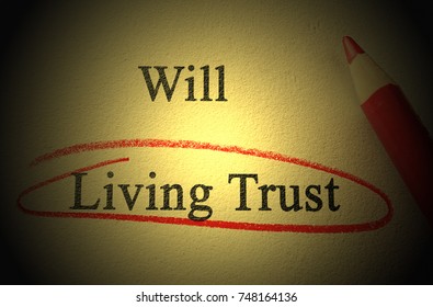 Will And Living Trust Text With Red Pencil Circle                