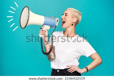 Image, Stock Photo Screaming women on strike with placards