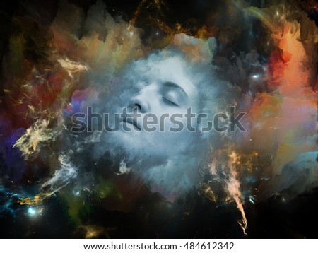 Will Universe Remember Me series. Composition of human face and fractal smoke nebula with metaphorical relationship to human mind, imagination, memory and dreams