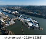 The Willamette Falls is a natural waterfall between West Linn and Oregon City, not far south of Portland, Oregon. By volume, this is the largest waterfall in the Northwestern United States.