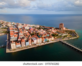 Willemstad, Curacao. Dutch Antilles. Colorful Buildings attracting tourists from all over the world. Blue sky sunny day Curacao Willemstad
