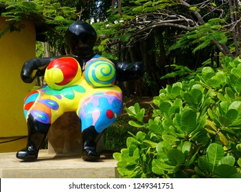 Willemstad, Curacao - November 16, 2018 - A Big And Colorful Chichi Doll At An Art Studio