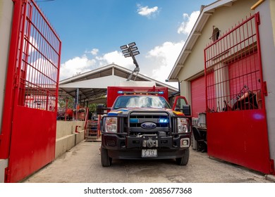 Willemstad, Curaçao - March 2020: Fire Truck In Willemstad, Curaçao