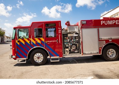 Willemstad, Curaçao - March 2020: Fire Truck In Willemstad, Curaçao