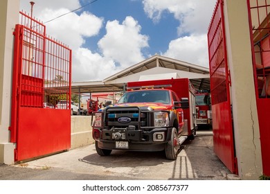 Willemstad, Curaçao - March 2020: Fire Truck In Willemstad, Curaçao