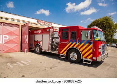 Willemstad, Curaçao - March 2020: Fire Truck In Willemstad, Curaçao
