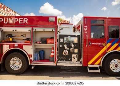 Willemstad, Curaçao - March 2020: Fire Truck In Willemstad, Curaçao
