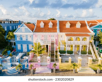 Willemstad Pietermaai Curacao, colorful buildings around Willemstad Punda and Otrobanda, multicolored homes Curacao Caribean Island during summer