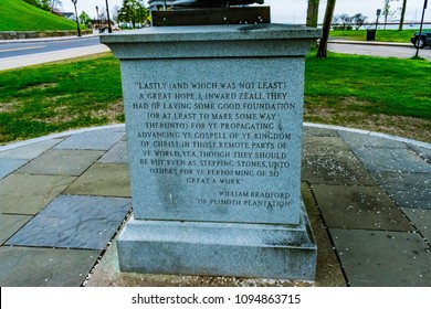 The William Bradford Memorial In Plymouth, MA. William Bradford Was The First Governor And Historian Of The Plymouth Colony.