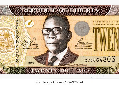 William V.S. Tubman. Portrait From Liberia 20 Dollars 1999-2011 Banknotes. 