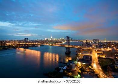 Williamsburg Bridge In New York At Night