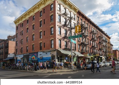 Williamsburg, Brooklyn, United States - September 3, 2016: People are walking along Bedford Avenue in Williamsburg on a beautiful Weekend afternoon.