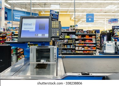 WILLIAMSBURG, VA, USA - CIRCA AUGUST 2015: Empty till in a Walmart supermarket