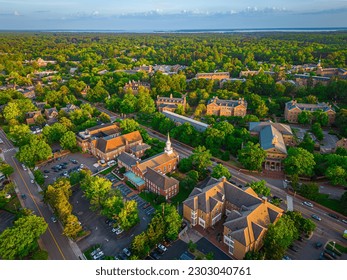 Williamsburg, Virginia, USA downtown from above at dusk.