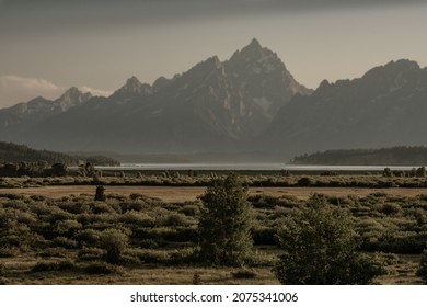 Willow Flats With Grand Teton In The Distance On Hazy Summer Day