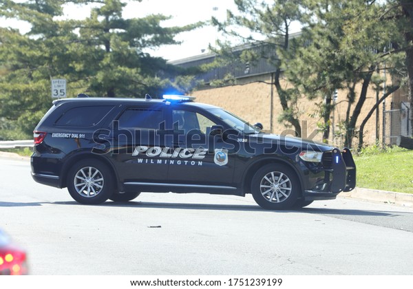 Wilmington, DE, USA May, 31, 2020\
\
Wilmington Police\
car blocks city street during the George Floyd protest in\
Wilmington, DE