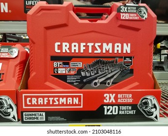 Wilmington, Delaware, U.S.A - January 2, 2022 - The Craftsman 81 pieces Mechanic tool set with a bright red box