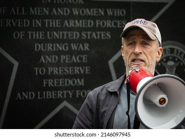 Wilmington, NC, USA - April 14. 2022: Actor Turned Activist Jon Stewart Gives Remarks At A PACT Act Rally To Support Funding Veterans Who Are Victims Of Burn Pit Related Illnesses.