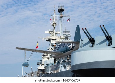 Wilmington, NC USA - February 11 2020 OS2U Kingfisher On The Board Of Battleship USS North Carolina, Currently Moored Along The Cape Fear River In Wilmington, NC.