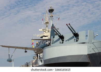 Wilmington, NC USA - February 11 2020 OS2U Kingfisher On The Board Of Battleship USS North Carolina, Currently Moored Along The Cape Fear River In Wilmington, NC.