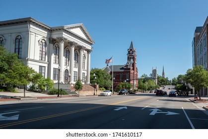 Wilmington, NC/United States- 04/26/2020: Beautiful architecture along North 3rd Street in Wilmington's historic district.