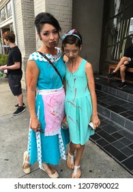 Wilmington, North Carolina - USA / October 20, 2018. The Annual Zombie Walk To Raise Funds And Gather Food For The Local Food Bank. Mother And Daughter Zombies