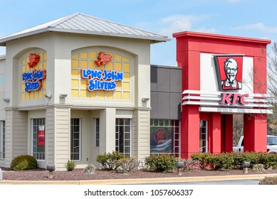 Wilson, NC / March 29, 2018: A KFC And Long John Silvers Combination Restaurant Is Open In Wilson, North Carolina.