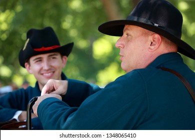 Wilsons Creek Battlefield Missouri - July 07 2018 Union Soldiers Participating In A Reenactment Of The Civil War . Wilsons Creek Battlefield Is A National Battlefield Located By Springfield Missouri.