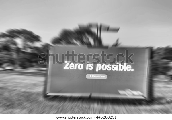 WILSONS PROMONTORY, AUSTRALIA - NOVEMBER 18,\
2015: Zero is possible sign against road accidents. Street security\
is a major issue for\
australians.