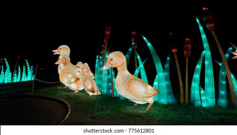 Wiltshire, England,UK- 12 December 2017:  Chinese Lanterns Festival of Light at Longleat Safari Park .  Longleat: UK's No. 1 Safari Park and every Christmas they put on a show called Festival of Light