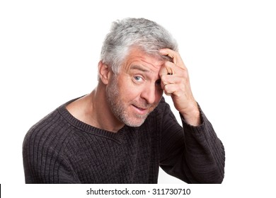 Wily Old Gray-haired Man Eyeing Tan Isolation On A White Background