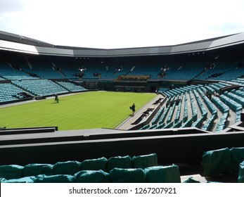 Wimbledon, United Kingdom. August 2016. Centre Court With Gardeners Working. All England Lawn Tennis And Croquet Club.