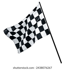 win winner checkered flag Black and white waving on  on post sign of final round end of line racing motor sport competition game. checkered flag isolated on white background. This has clipping path. - Powered by Shutterstock