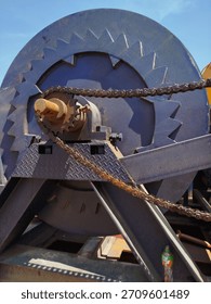 A winch in a shipyard. This machine is used to pull ships when docking or undocking.