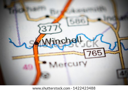 Winchell. Texas. USA on a map
