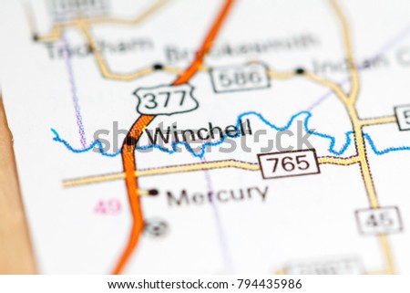 Winchell. Texas. USA on a map