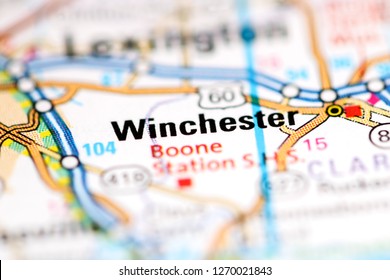 Winchester. Kentucky. USA On A Geography Map