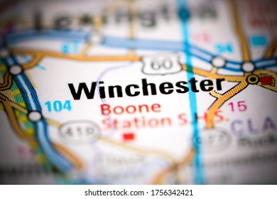 Winchester. Kentucky. USA On A Geography Map