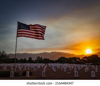 The Wind Blows On The Night Before Memorial Day At A West Texas National Cemetery.