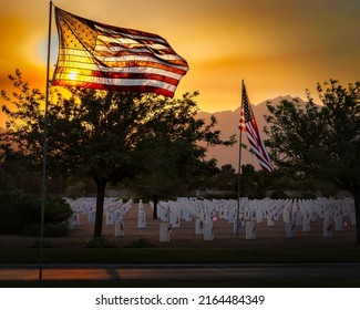 The Wind Blows On The Night Before Memorial Day At A West Texas National Cemetery.