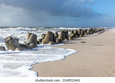 Wind Breaker At The Coast In Sylt In Bad Weather Storm, Hoernum