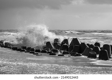 Wind Breaker At The Coast In Sylt In Bad Weather Storm, Hoernum