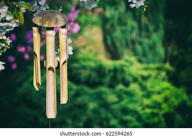 Wind Chimes Hanging Blooming Tree Bamboo Stock Photo 622594265 ...