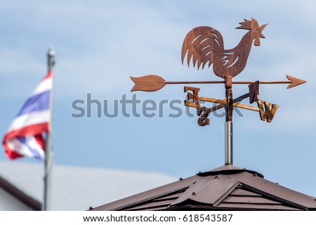 Wind direction indicator weathercock with Thai flag on a blue background
