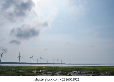 A Wind Farm By The Gaomei Wetland, Taichung City, Taiwan